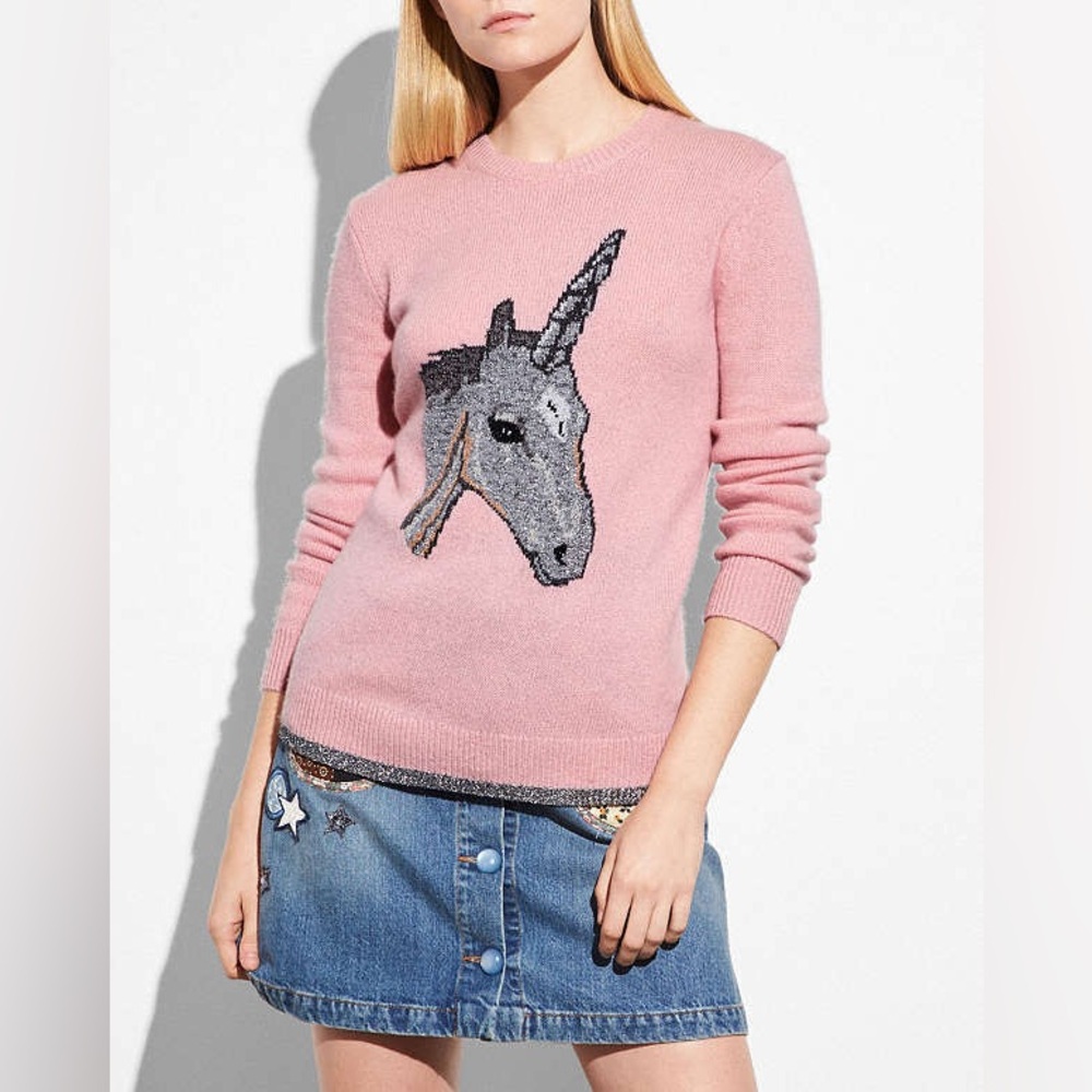 Coach Pink Sweater with Unicorn Wool Sweater